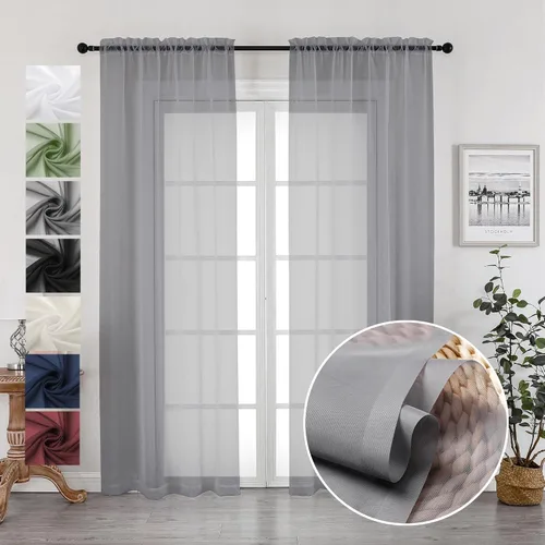 Miniatura 203 de OVZME - Cortinas traslúcidas blancas de 45 pulgadas de largo, 2 paneles, cortinas de gasa con bolsillo para barra para ventanas pequeñas, cada una