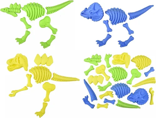 Zugar Land Juego de moldes de arena fósil de dinosaurio (3 dinosaurios amarillo, verde y azul) de plástico. 22 piezas. Kit de Paelontólogo Joven en