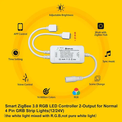 Miniatura 2 de GIDEALED Paquete de 2 controladores LED inteligentes ZigBee 3.0 de 2 salidas para tiras RGB de 4 pines regulables compatibles con Hub Bridge, Amazon