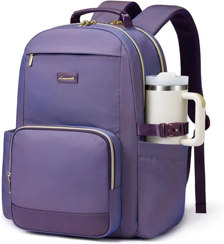 Miniatura 10 de LOVEVOOK Mochila para laptop para mujer con bolsillo para taza de gran capacidad, bolsa de computadora portátil de 15.6 pulgadas, mochila de viaje