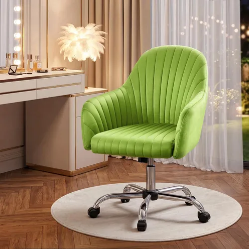 Warmiehomy Silla de escritorio de terciopelo para oficina en casa, moderna silla giratoria ajustable, sillas de tocador para mujer con reposabrazos
