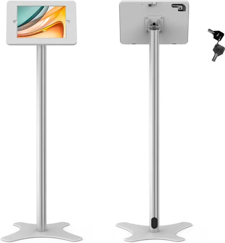 Miniatura 10 de Soporte de piso para tableta compatible con iPad 7 8 9 de 10.2 pulgadas, rotación de metal con cerradura para tableta+poste de aluminio+base