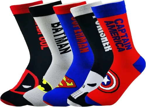 ALAHEIJQ Calcetines divertidos, paquete de 5 calcetines de dibujos animados de Marvel para hombres y mujeres, talla 10-13, Varios colores