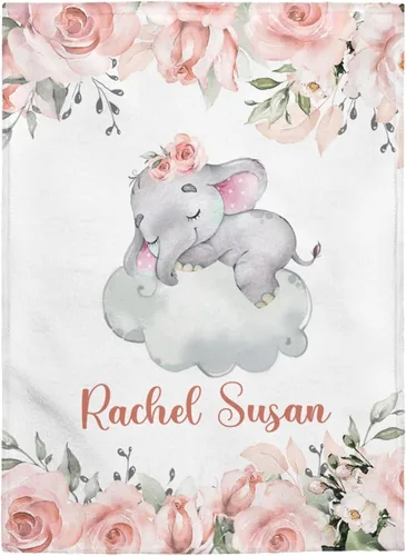 Miniatura 4 de Mantas de bebé personalizadas para niñas, mantas personalizadas, manta de elefante floral, niña, recién nacido, vellón, sherpa, tamaño King