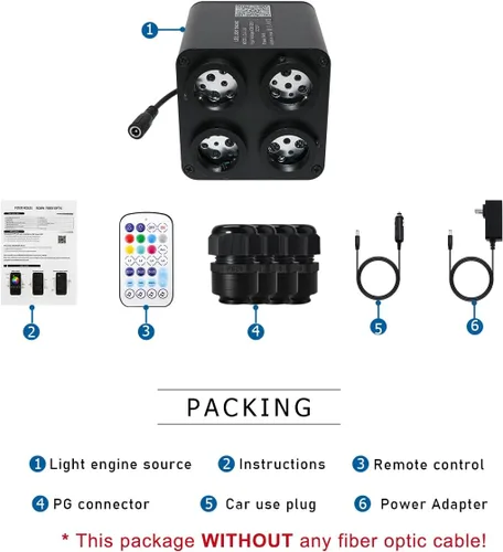 Miniatura 5 de AKEPO 4 Color 36W RGBW Luz de Fibra Óptica Parpadeante Solo Fuente de Luz, 4 Puertos RGBW Parpadeante + Activado por Música + Control a través