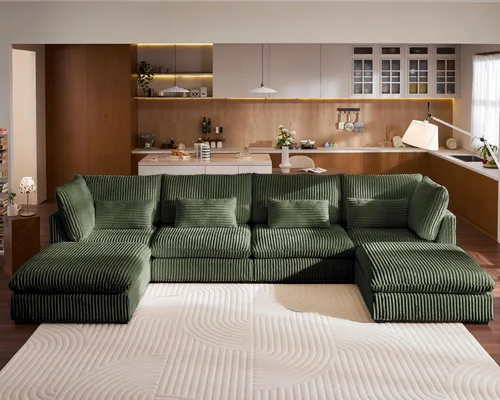 Miniatura 35 de Sofá Modular de Gran Tamaño, Sofá Seccional de Chenilla Nube Extra Profundo con Chaise Otomana, Sofá Esponjoso de Chenilla de 4 Plazas para Sala