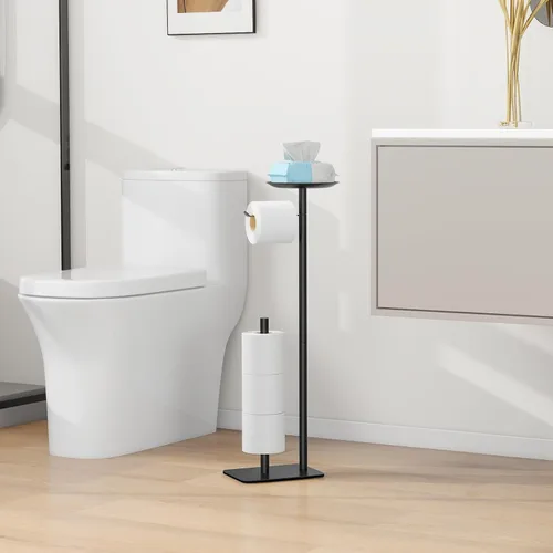 Miniatura 6 de FEILERN Soporte de papel higiénico para baño, dispensador de rollos de papel higiénico, 4 rollos de reserva, con estante superior de almacenamiento