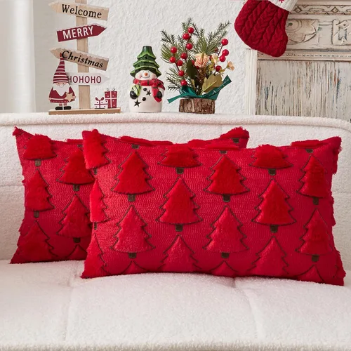 Miniatura 40 de Kevin Textile - Fundas de almohada con diseño de árbol de Navidad de 16 x 16 pulgadas, juego de 2, bordado de lujo, felpa suave, piel sintética