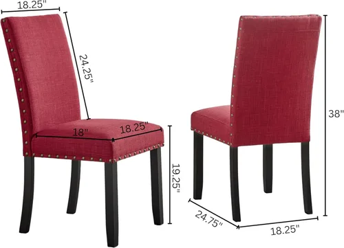 Miniatura 2 de Roundhill Furniture Biony - Sillas de comedor de tela con ribete de clavos, juego de 2, color rojo