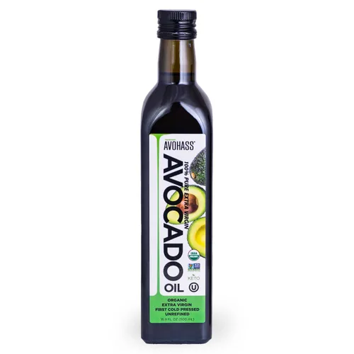 Avohass Aceite de aguacate orgánico extra virgen de 16.9 onzas, certificado USDA, primer prensado en frío, sin refinar, sin OMG, de origen mexicano,