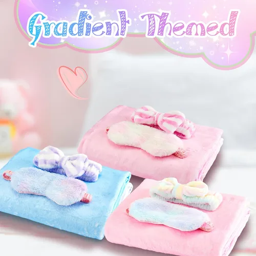 Miniatura 5 de Fanfanwin 18 piezas de suministros de fiesta de pijamas para niñas, 6 estilos lindos degradados, 6 diademas de forro polar coral para spa, 6