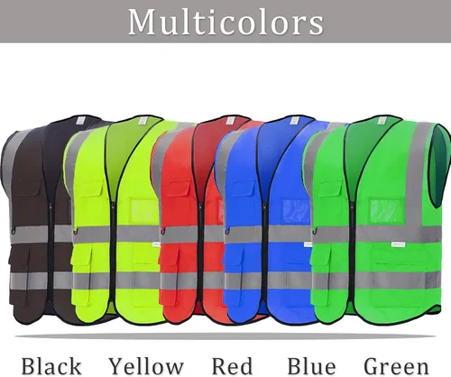 Miniatura 5 de Chaleco de seguridad reflectante con bolsillos, tira plateada de alta visibilidad para hombres y mujeres (azul, XXL)