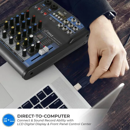 Miniatura 5 de Pyle Mezclador de audio profesional Placa de sonido Interfaz de sistema de consola de 4 canales USB digital Bluetooth MP3 Entrada de computadora 48V