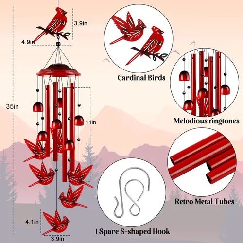 Miniatura 5 de YHmall Campanillas de viento cardenales para exteriores, regalos cardenales para mujeres, tonos relajantes, campanillas de viento conmemorativas