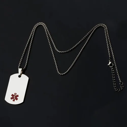 Miniatura 4 de Collar de alerta médica, etiqueta grabada con láser, grabado personalizado, etiqueta de identificación de acero inoxidable, colgante para hombres