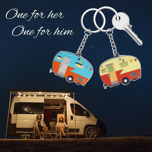 Miniatura 3 de Llavero de casa rodante con texto en inglés "Happy RV", llavero para parejas, regalo para hombres y mujeres, accesorios de campamento, paquete de 2