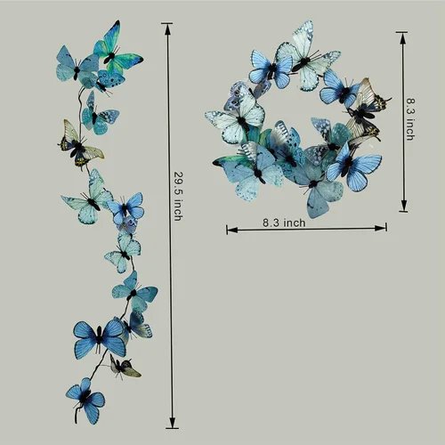 Miniatura 2 de Guirnalda de mariposa artificial, enredaderas decorativas de mariposa falsas, decoración colgante de mariposa única en 3D para pared del hogar, Azul