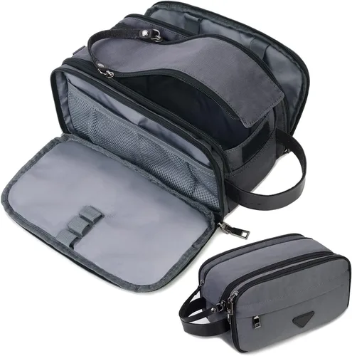 Miniatura 8 de CROCOD Neceser para hombre – Organizador de viaje Oxford resistente al agua con cremalleras dobles, bolsa de afeitar acolchada para baño, gimnasio