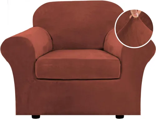 Miniatura 75 de H.VERSAILTEX - Funda elástica para sofá de 3 piezas, de suave terciopelo afelpado, para sofá biplaza con 2 cojines de hasta 72 pulgadas de ancho, se