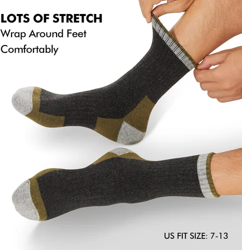 Miniatura 5 de Calcetines de lana merino para hombre, 6 pares de calcetines acolchados cálidos que absorben la humedad para exteriores, senderismo, trabajo