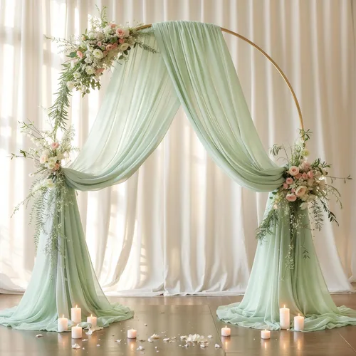 Miniatura 8 de Tela drapeada para arco de boda, 2 paneles de 19 pies, cortinas de arco verde salvia, cortinas de tela de gasa para decoración de arco de boda