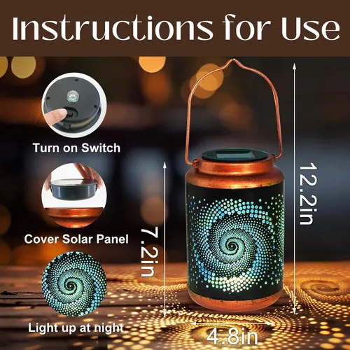 Miniatura 3 de Linternas solares para colgar al aire libre, linterna LED impermeable de metal con energía solar, decoración de patio, linterna con asa, idea