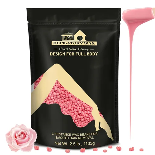 Lifestance Kit de granos de cera para depilación, Rosado, 1.13kg con 30 aplicadores para cejas, cara, axilas, depilación en bikini, para pieles