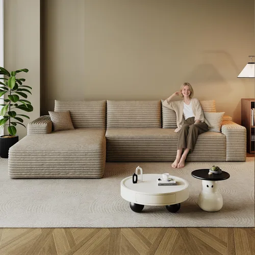 Miniatura 22 de Sofá modular en forma de L de 96 pulgadas con diván, moderno y cómodo sofá de pana para sala de estar, sofá de espuma viscoelástica, no requiere
