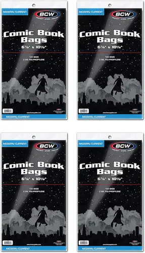 BCW Current Comic Bags (paquete de 400) – Bolsas de cómics BCW sin ácidos para cómics modernos | Protección transparente de funda para cómics | 6