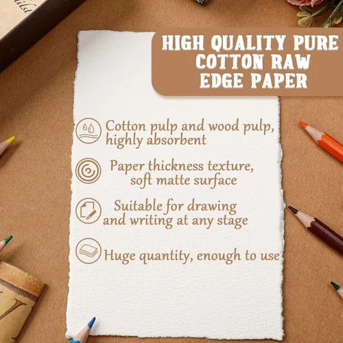 Miniatura 3 de Panelee 100 hojas de papel de acuarela hecho a mano de 300 GSM, a granel con borde deckled de 4 x 6 pulgadas, papel grueso blanco de algodón