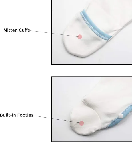 Miniatura 6 de COBROO Pijama unisex con pies de bebé para dormir y jugar, 100% algodón para bebés con mitones integrados de 0 a 3 meses