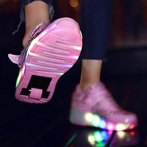 Miniatura 8 de Nsasy - Zapato deportivo para niña con ruedas para patinar y luces. Tenis deportivo con luces Led para niñas, regalo navideño para niños, rosado