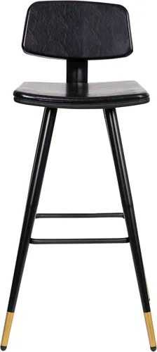 Miniatura 5 de Flash Furniture Kora Taburetes de bar de respaldo bajo de grado comercial, tapicería LeatherSoft negra, marco de hierro negro, reposapiés integrado