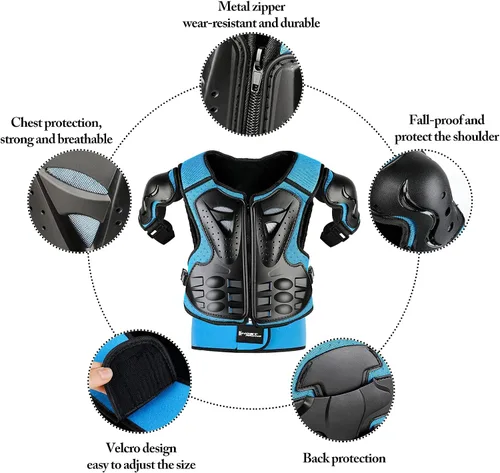 Miniatura 2 de JUSTDOLIFE 5 piezas de equipo de motocross juvenil, chaqueta de protección de armamento de motocicleta, armadura de motocicleta para niños con Azul
