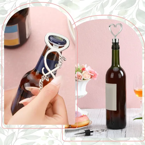 Miniatura 4 de Tanlade Juego de 60 piezas de recuerdos de fiesta de boda para invitados, tapón de vino y abridor de amor, regalos de despedida de soltera con 100