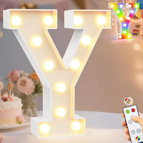 Miniatura 11 de Pooqla Letras con luces LED de marquesina, letras decorativas iluminadas en blanco cálido y blanco frío, letras del alfabeto iluminadas para niños