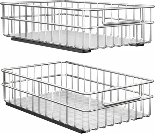 Organizador de gabinete extraíble, juego de 2 cajones deslizables de acero inoxidable con correderas de extensión completa silenciosas, estante de