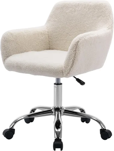 Miniatura 15 de Silla de Escritorio Giratoria de Piel Sintética de 360°, Moderno Sillón de Oficina en Casa Ajustable en Altura con Base Dorada para Adolescentes
