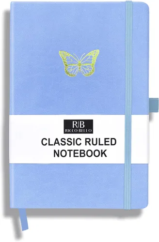 Miniatura 11 de RICCO BELLO - Cuaderno clásico con rayas universitarias, diario con forro de piel sintética para escribir, trabajo, hogar, escuela, 192 páginas a