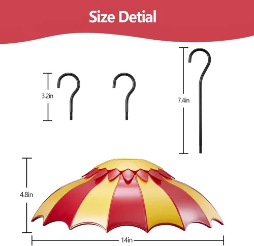 Miniatura 2 de Beserie - Bafle de comedero de pájaros de 14 pulgadas con foso de hormigas, cubierta protectora de lluvia para comedero de pájaros grande con Rojo