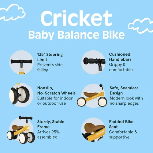 Miniatura 3 de Retrospec Cricket Baby Walker Bicicleta de equilibrio con 4 ruedas para edades de 12 a 24 meses, bicicleta de juguete para niños de 1 año, juguetes