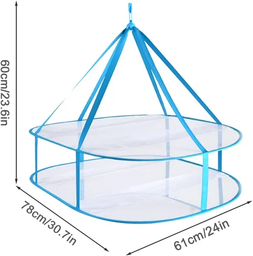Miniatura 2 de Escurridor de ropa de malla plegada de 2 niveles, estante de secado de ropa apilable para suéteres, secadora de malla plegable para colgar, estante