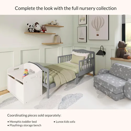 Miniatura 6 de Dream On Me Diseño Clásico - Cama para niños pequeños en color gris acero, con certificado Greenguard Gold y JPMA, diseño bajo, dos rieles
