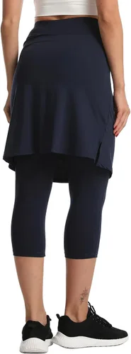 Miniatura 2 de HOKOYI Falda modesta con leggings adjuntos para mujer, entrenamiento hasta la rodilla, pantalones capri con 2 bolsillos