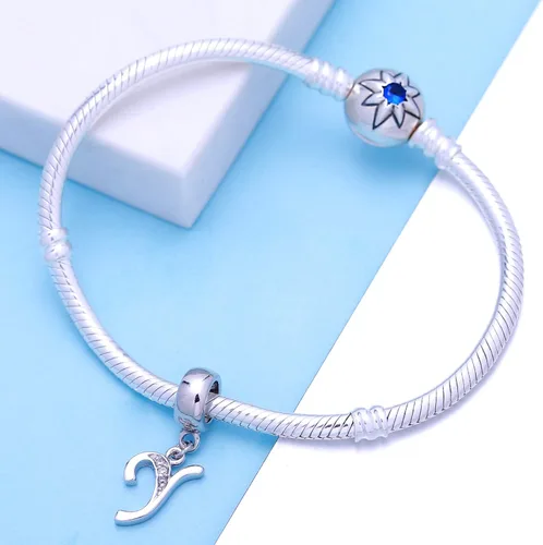 Miniatura 107 de ABUN Abalorio de plata de ley 925 con letra A a la Z, espaciador de inicial, con circonita cúbica transparete colgante, auténtica, para pulseras