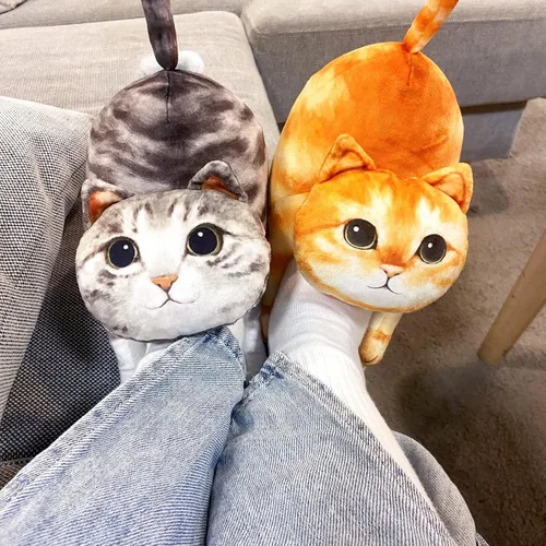 Miniatura 2 de Divertidas pantuflas de gato mullidas para mujer, zapatos de casa esponjosos, bonitas pantuflas de animales para interiores y exteriores, suaves