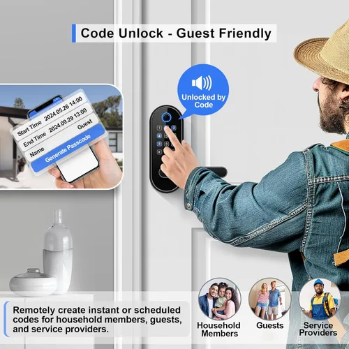 Miniatura 3 de Cerradura inteligente de huellas dactilares Bluetooth con mango y teclado. Se adapta a la mayoría de puertas de EE. UU., instalación de bricolaje