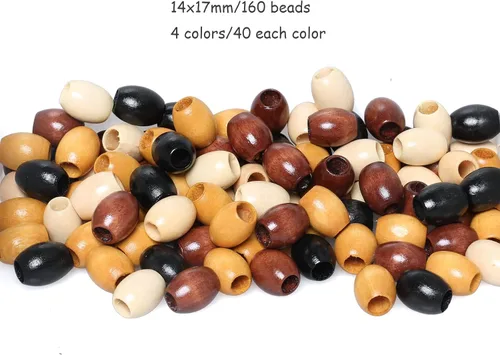 Miniatura 7 de Woodeni - 160 piezas de cuentas de madera ovaladas de 17 x 14 mm en Beige, Café, Marrón y Negro, cuentas de madera de barril con agujero grande