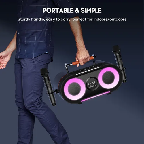 Miniatura 7 de BIGASUO Máquina de karaoke con luces intermitentes explosivas de graves intensos para adultos, sistema de altavoces PA portátil Bluetooth con 2