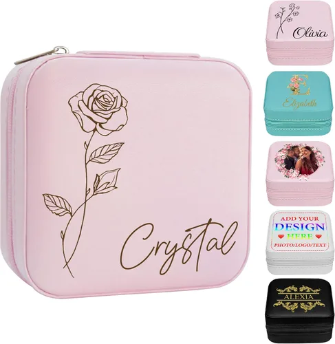 Miniatura 8 de Joyero personalizado con nombre, joyero de viaje portátil personalizado, organizador de joyas de cuero, cajas de dama de honor, boda, regalo